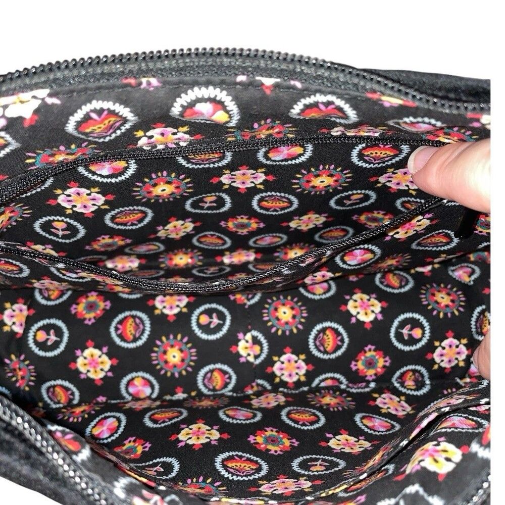Vera Bradley Frannie Crescent Crossbody Purse Black Velvet Embroidered Floral - Picture 6 of 14